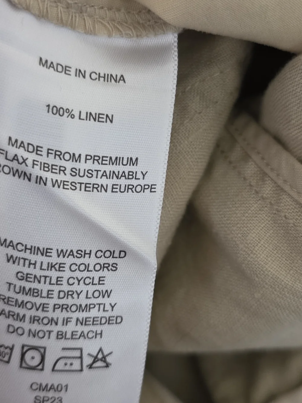 Quince Light Tan 100% Linen Wide Leg casual Pants Large Elastic waist